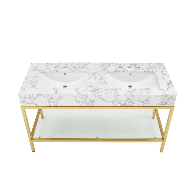 Kingsley 60" Stainless Steel Bathroom Vanity, Gold