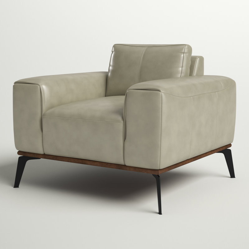 Fauteuil en cuir véritable Conley de 108 cm de large, Cuir véritable gris clair