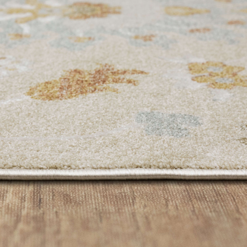 Windermere Karastan Whitehaven Floral Low Pile Stain and Fade Resistant Polyester Indoor Area Rug in Beige, Runner 2'6" x 10'