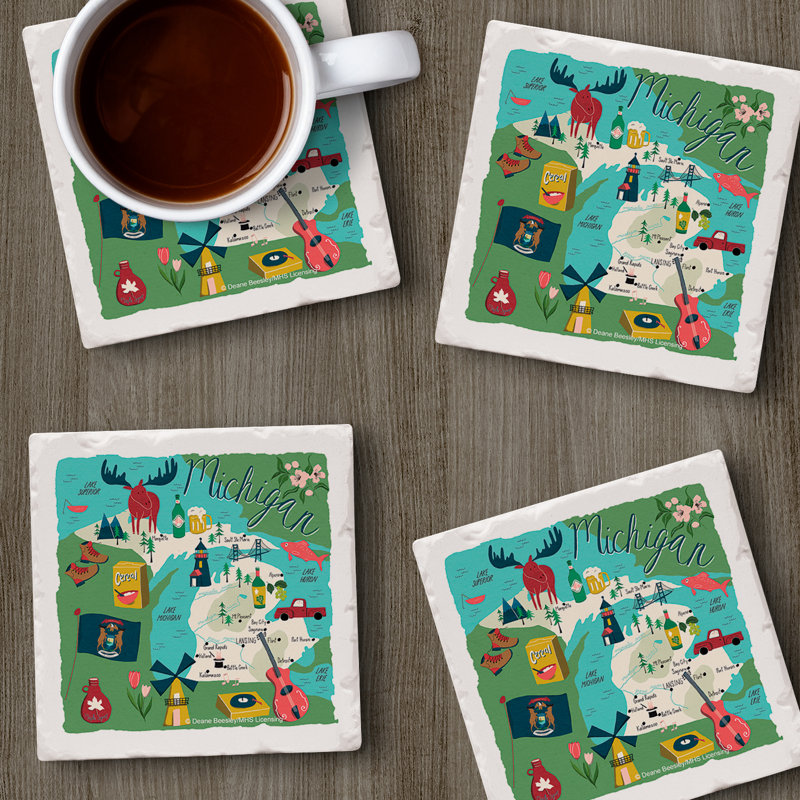 Michigan 4 Piece Tumbled Tile Coaster Set