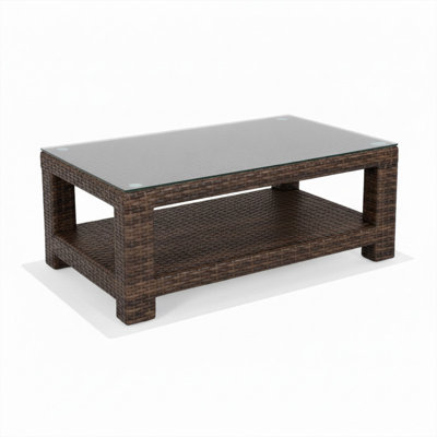 Table basse Cabo rectangulaire avec tablette, osier plat de 8 mm Jacobean, mobilier de patio facile à nettoyer résistant à l'eau et à la décoloration, intérieur / extérieur (L 43,3 po x l 27,6 po x H 17 po)