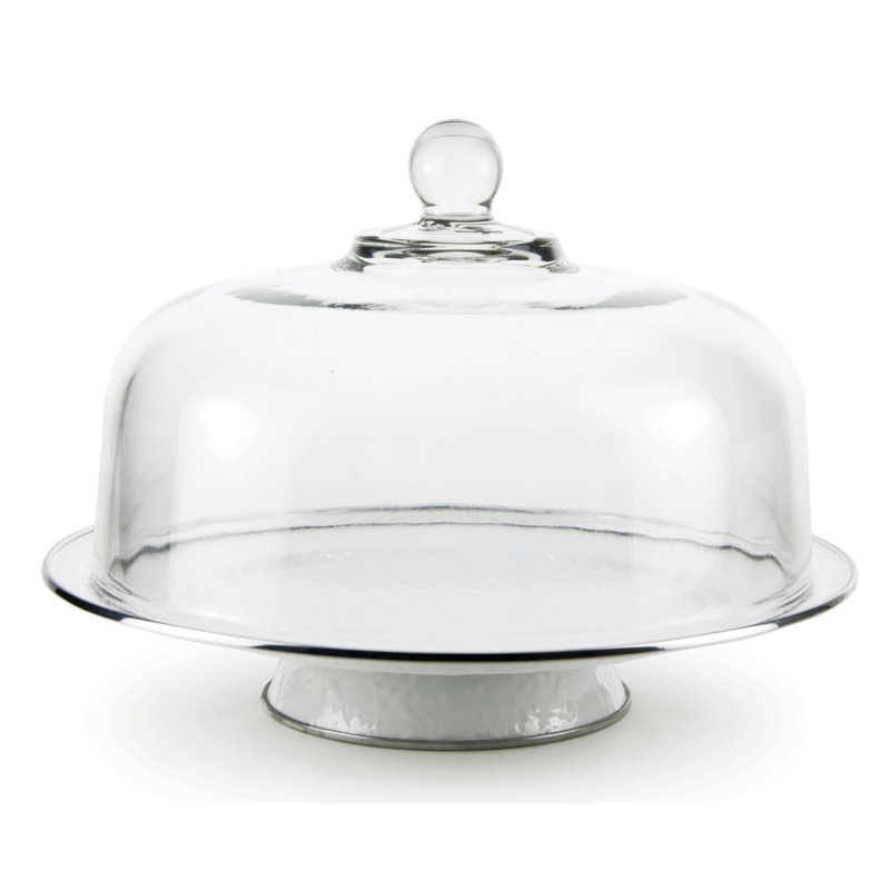 Solid Enamelware Cake Stand, Cobalt Swirl