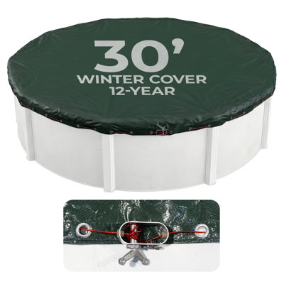 Blue Wave Arctic Armor 30-ft Round Above Ground Pool Winter Cover, Heavy Duty Solid Cover with 10x12 Scrim Polyethylene, 4-ft Overlap, Aluminum Grommets, Cable and Winch, 12-Year Limited Warranty