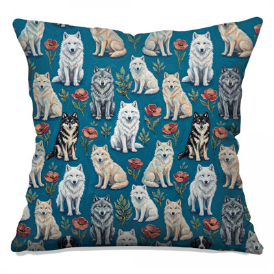 Coussins décoratifs à motif de loups et de fleurs à double face
