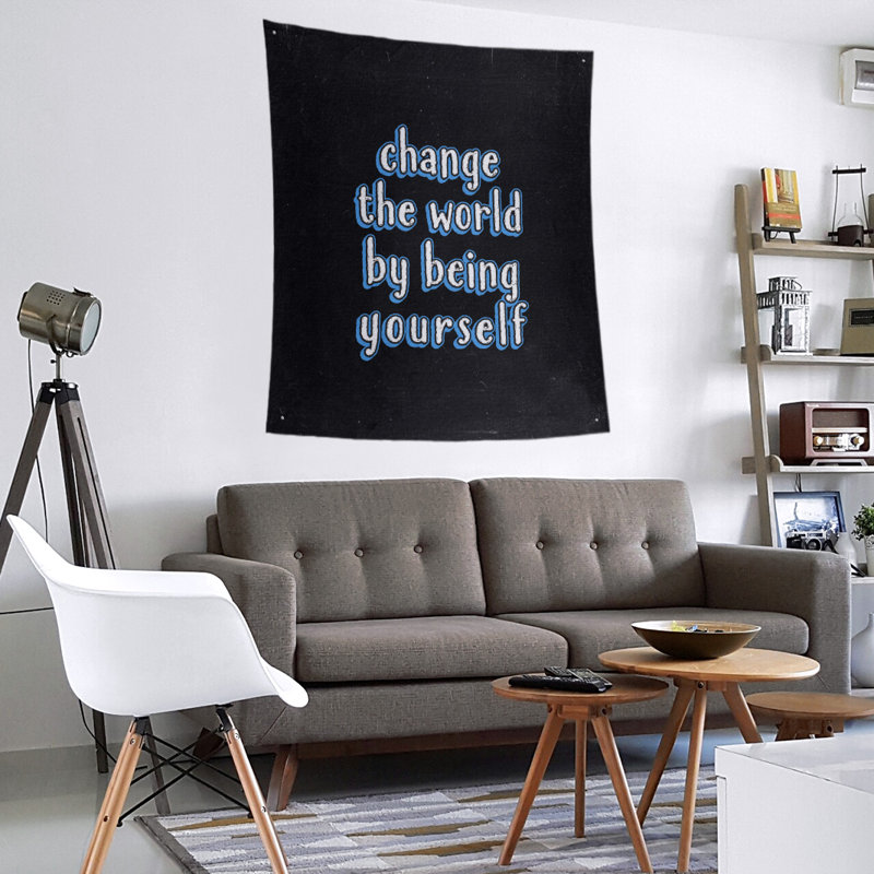 Tableau noir de polyester change the world quote tapisserie, H 104 po x l 88 po, Bleu