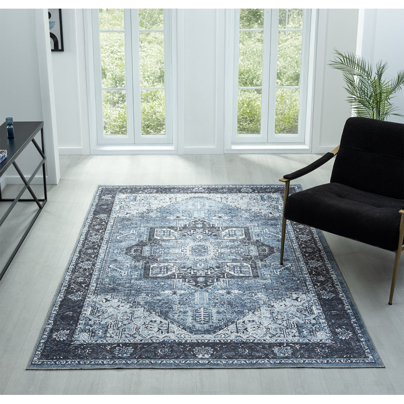 Lancaster Washable Blue Area Rug, Rectangle 7'10" x 9'10"