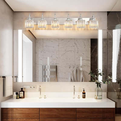 Luminaire de meuble-lavabo moderne en cristal - 6 lumières au-dessus d'un miroir pour une ambiance élégante