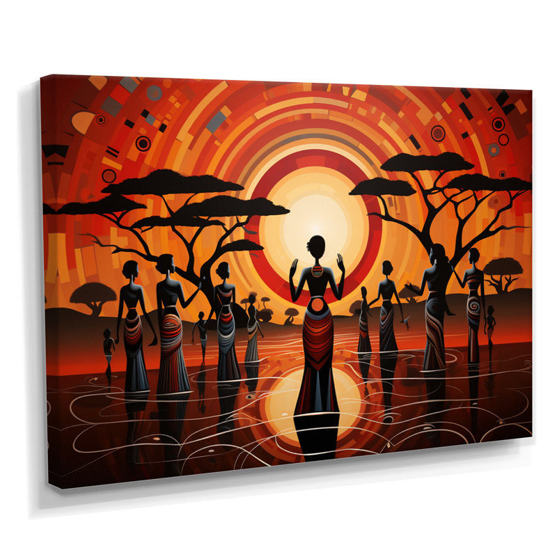 Célébration sacrée de la pleine lune tribale - art mural africain, salon, Toile tendue, H 30 po x l 40 po x P 1,5 po