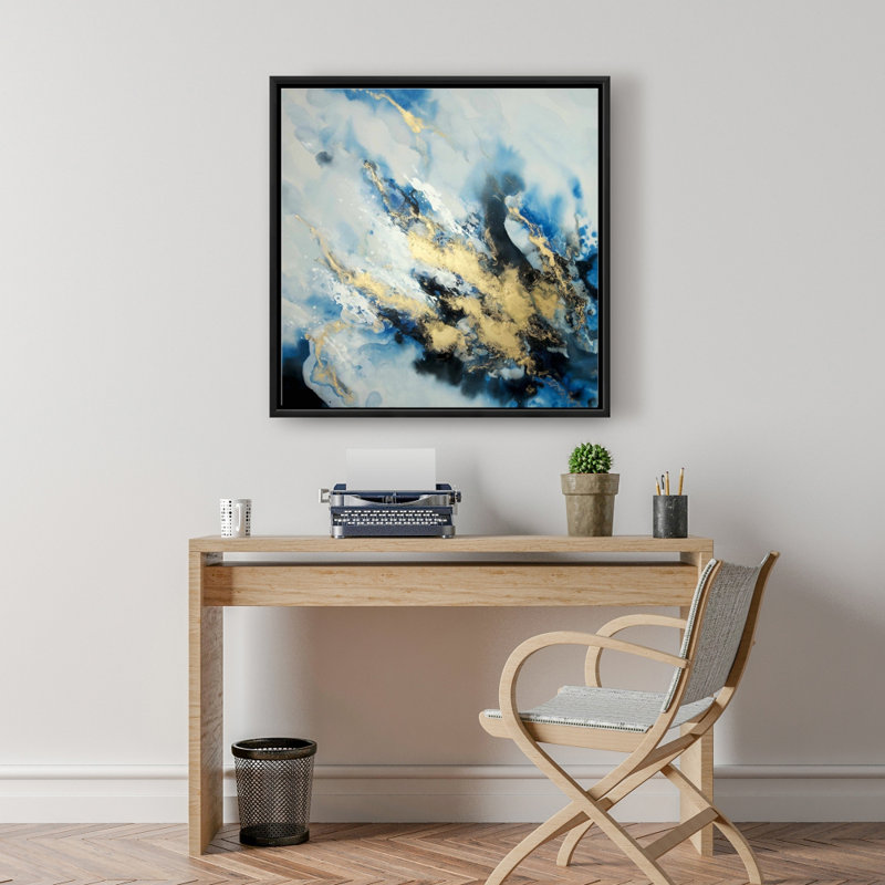Toile marbrée bleue | Art moderne encadré bleu pour la décoration intérieure