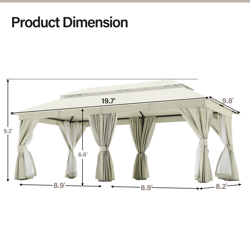 Pavillon de jardin en acier, 10 x 20 pi, Blanc cassé / beige