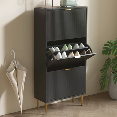 HOMCOM Narrow Shoe Cabinet with 3 Flip Drawers, 9-18 Pairs, Black