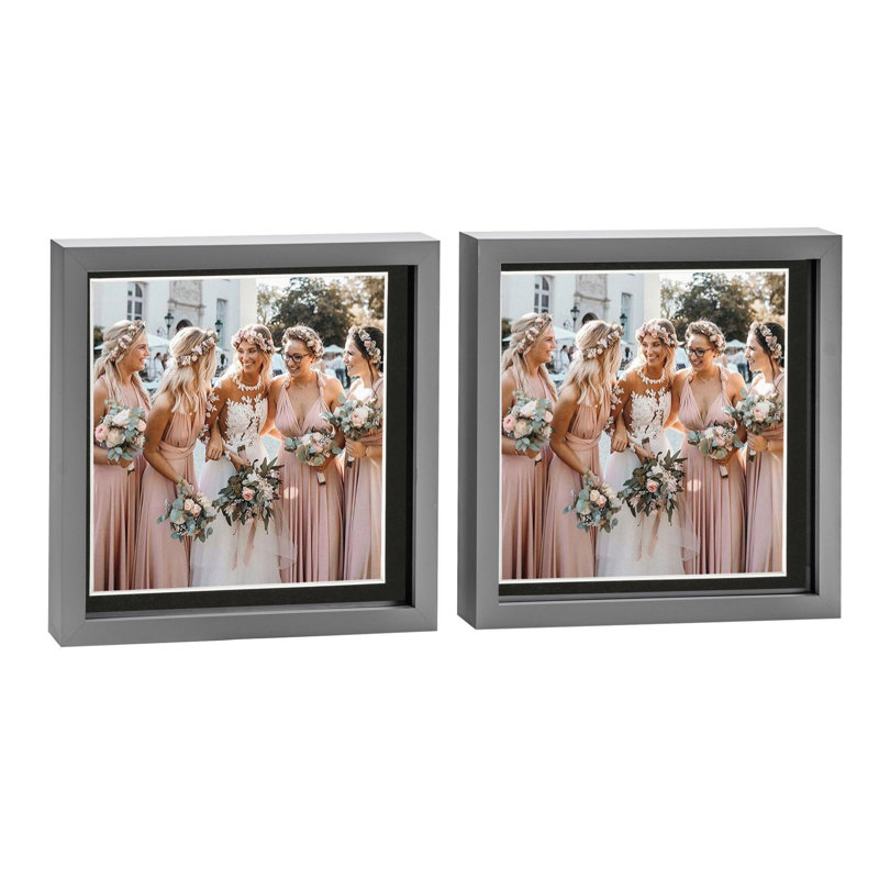 Bevelled Shadow Box Picture Frame with Mat, Grey/Black