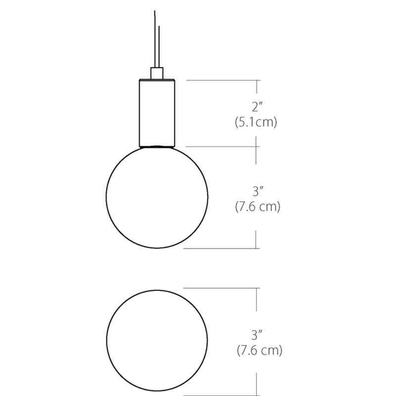 Luminaire suspendu sphérique simple en acrylique 3 "Globe, Noir mat