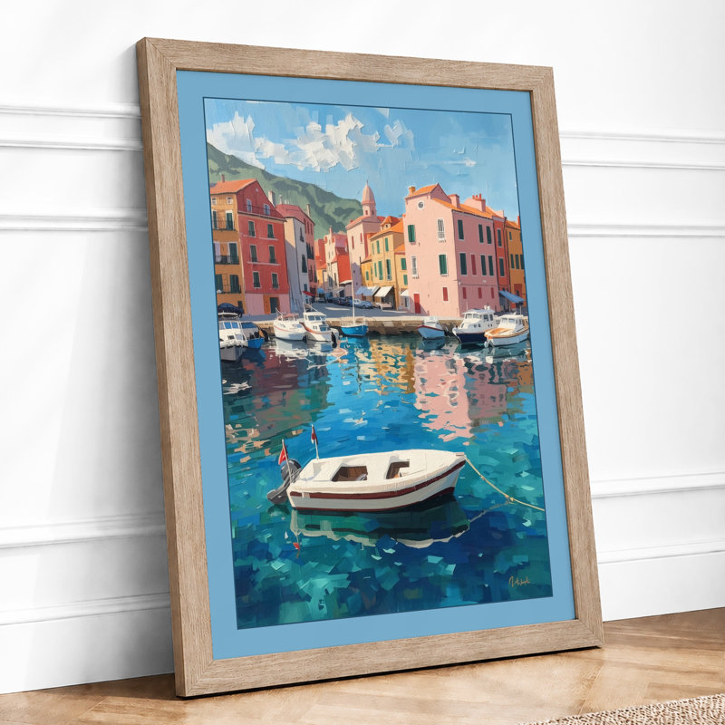 Mediterranean Harbor Coastal - Framed Print, Oak, A4 - 29.7 x 21.0 cm