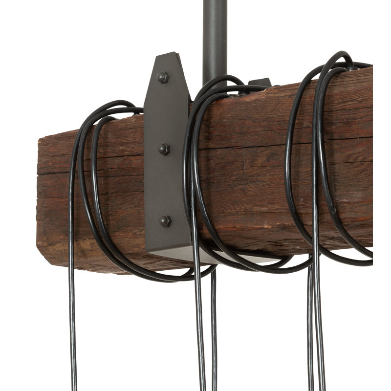 Rustic Wood Beam 15-Light Black Pendant Chandelier