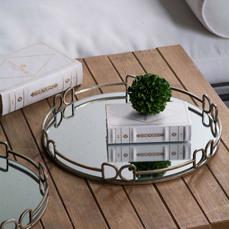 Plateau miroir argenté rond D16.1X2 "Valentina