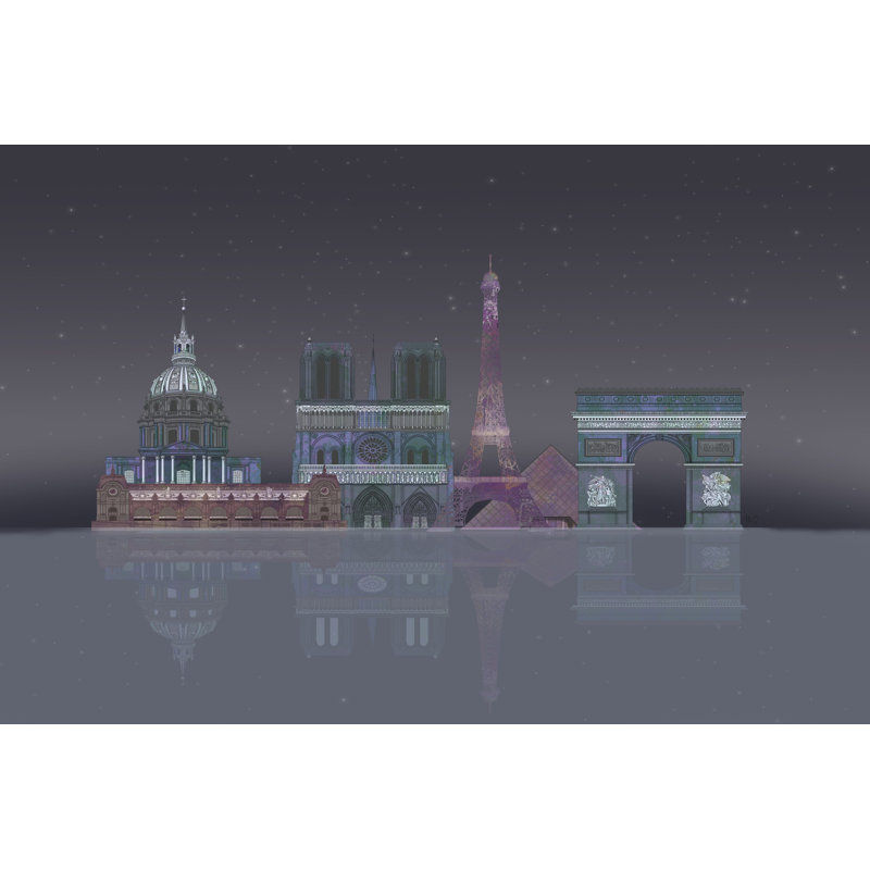 Paris Skyline Night Reflections - Wrapped Canvas Print, 30cm H x 46cm W x 3.8cm D