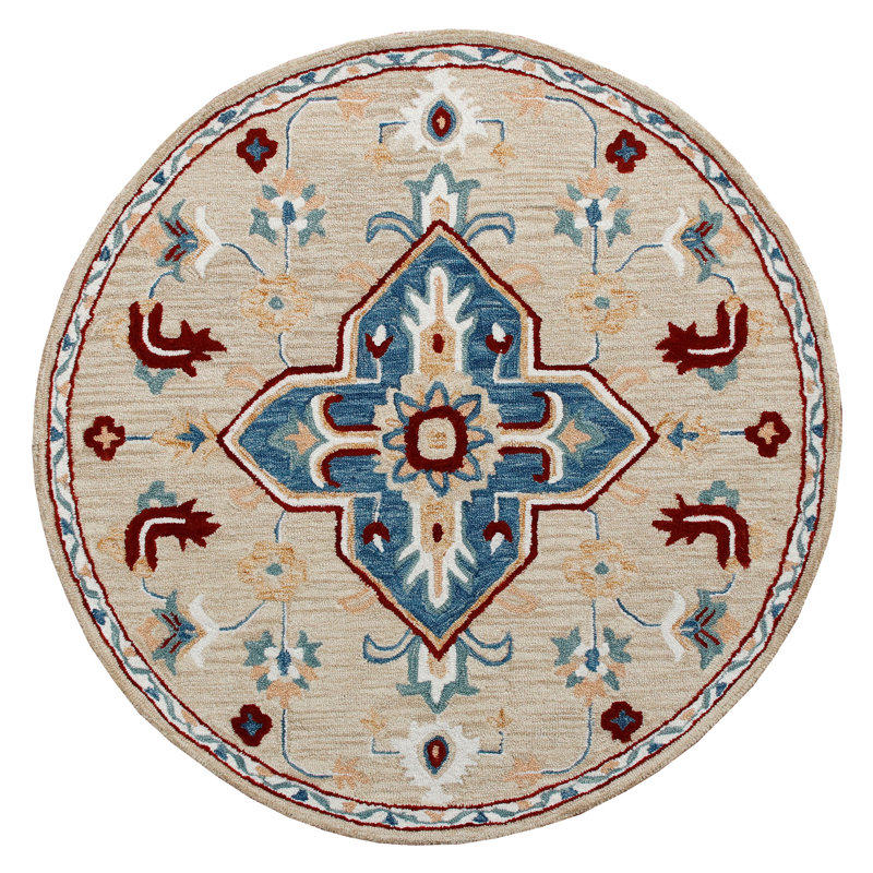 Rugsa Hand Tufted Wool Floral Indoor Rug, Round 4'10"