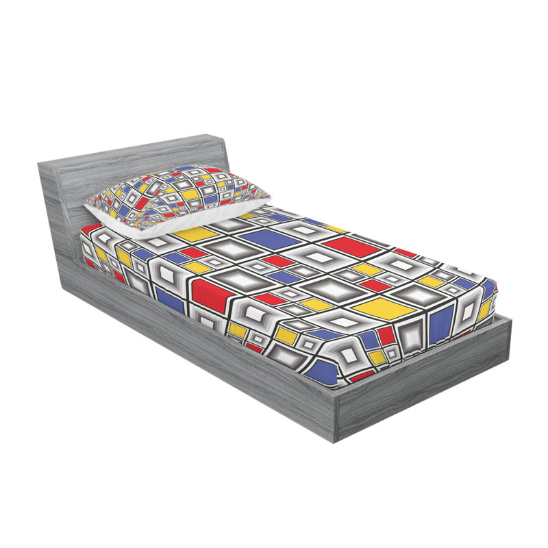 Microfiber Geometric Sheet Set, Twin XL Sheet Set with Fitted Sheet