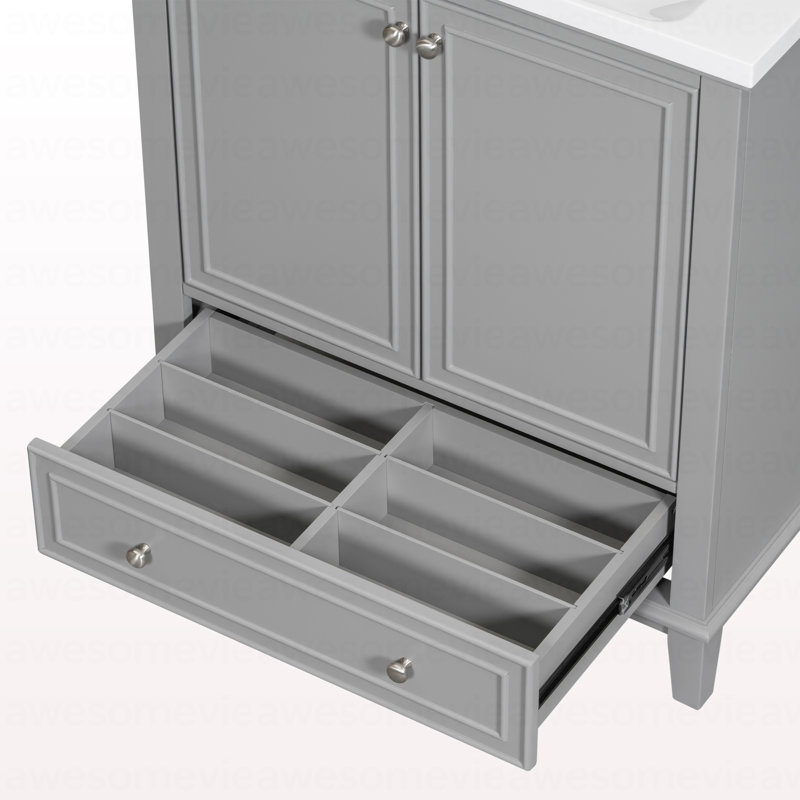 Ensemble de meuble-lavabo multifonctionnel avec portes et tiroir 30 po avec cadre et panneau de fibres à densité moyenne, gris