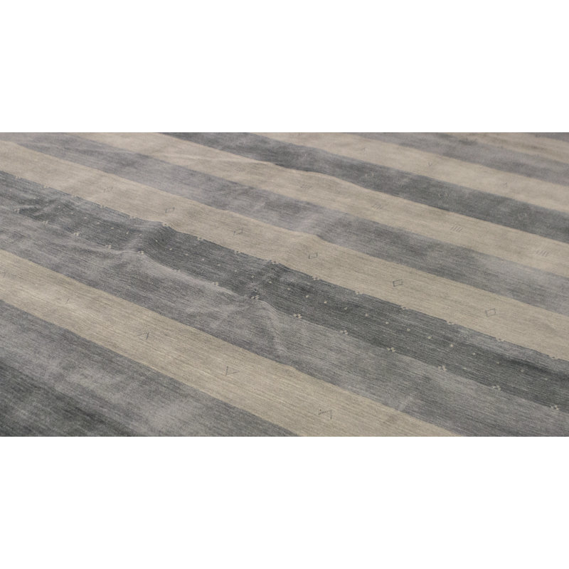 Wool Striped Area Rug in Aqua/Light Blue