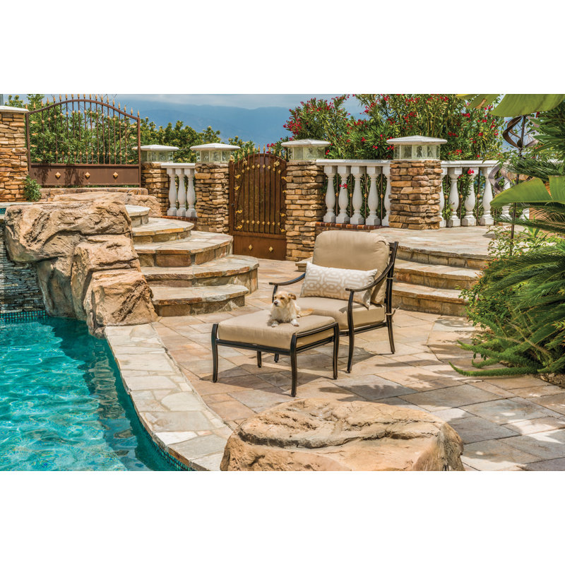 Edge Outdoor Ottoman, Canvas Heather Beige Sunbrella® Canvas, Midnight Gold