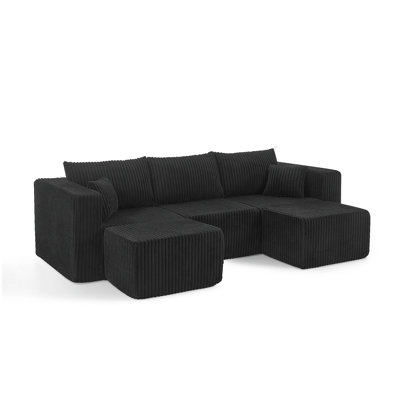 Compact modular sectional,Compressed Corduroy Sofa with Modern Minimalist Style, Ultra-Comfy Compression Modular Sofa with Space-Saving Efficient Design-Black