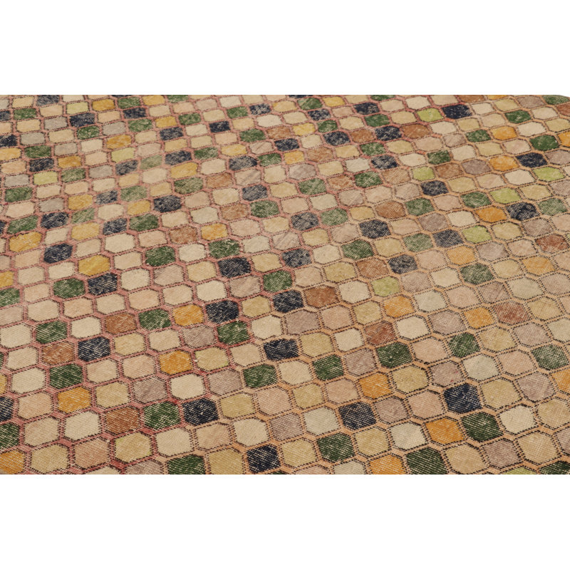 Vintage Turkish Rug, Mosaic-Inspired Multicolor Geometric Design - Rug & Kilim