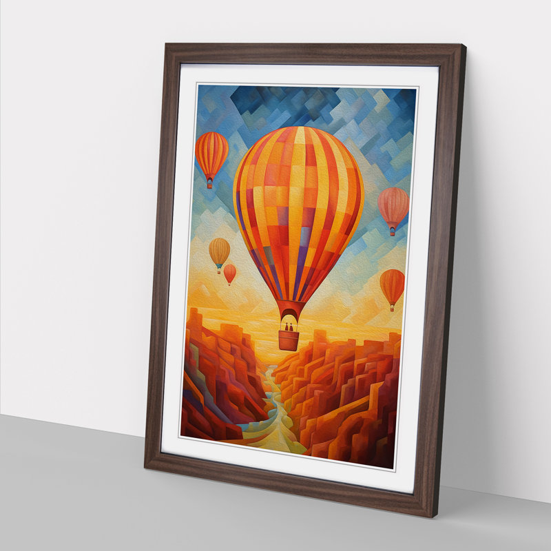 Hot Air Balloon Abstract No.2 - Single Picture Frame Print on Wood, Walnut Framed, 34cm H x 25cm W x 2cm D