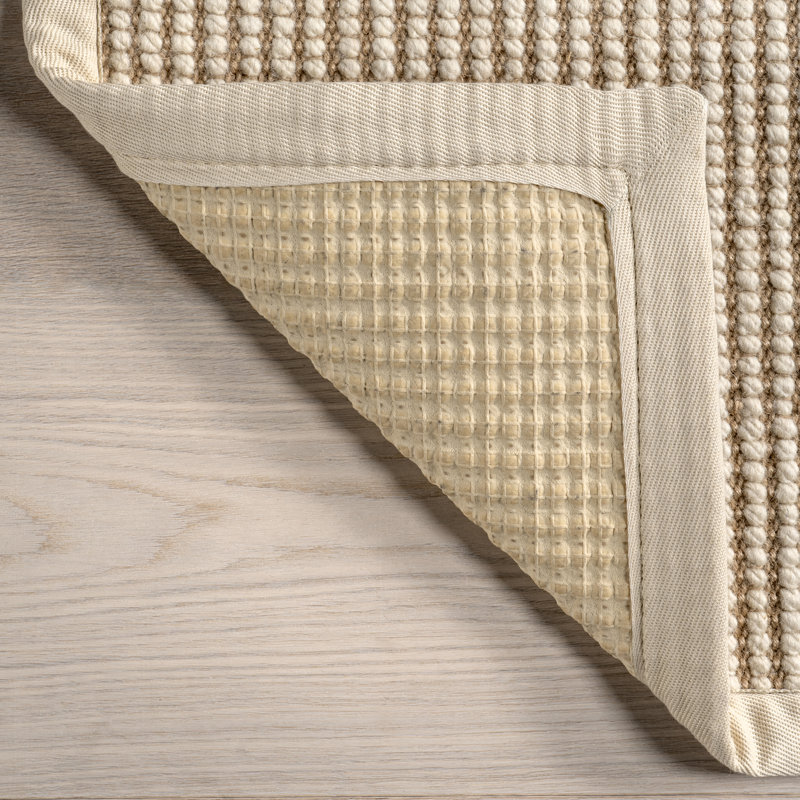 Ivory and Beige Wool Cotton Rectangular Area Rug
