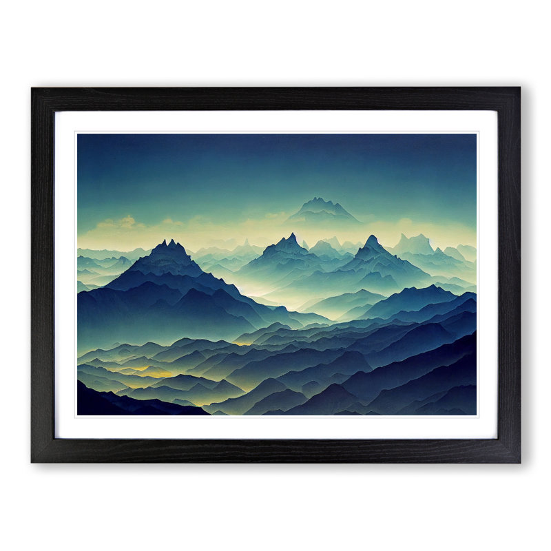 Picturesque Winter Mountains - Single Picture Frame Print, 46cm H x 64cm W x 2cm D, Black Framed