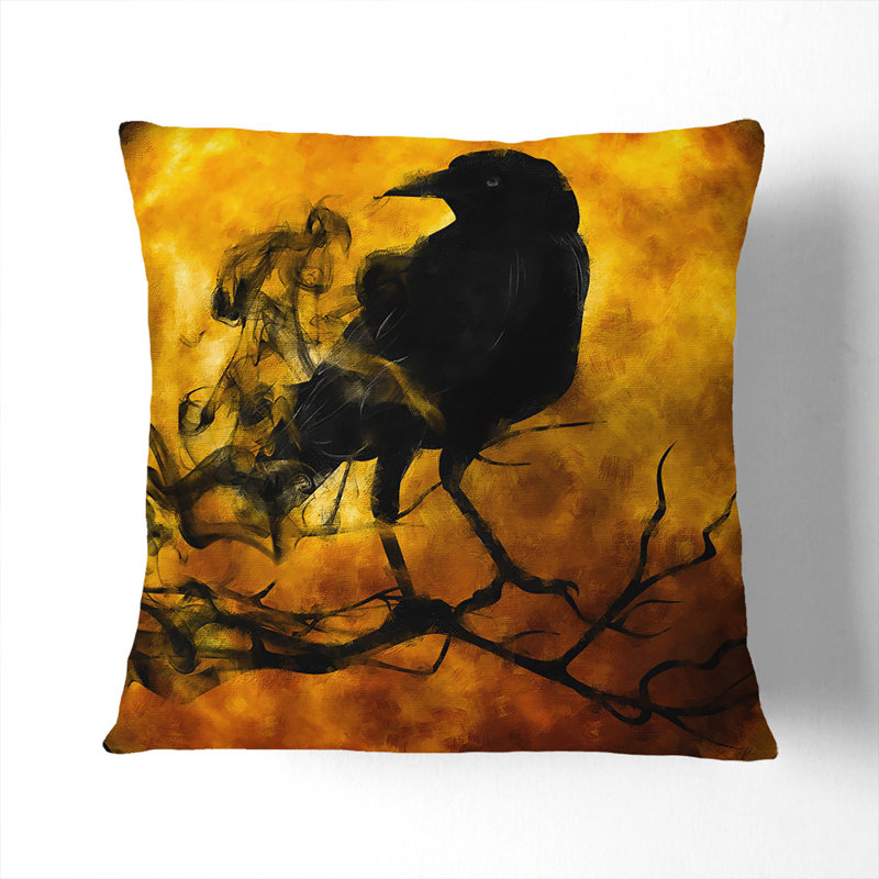 Raven Bird Vol.3 Painting Square Throw Cushion, 40cm H x 40cm W x 15cm D, Stone
