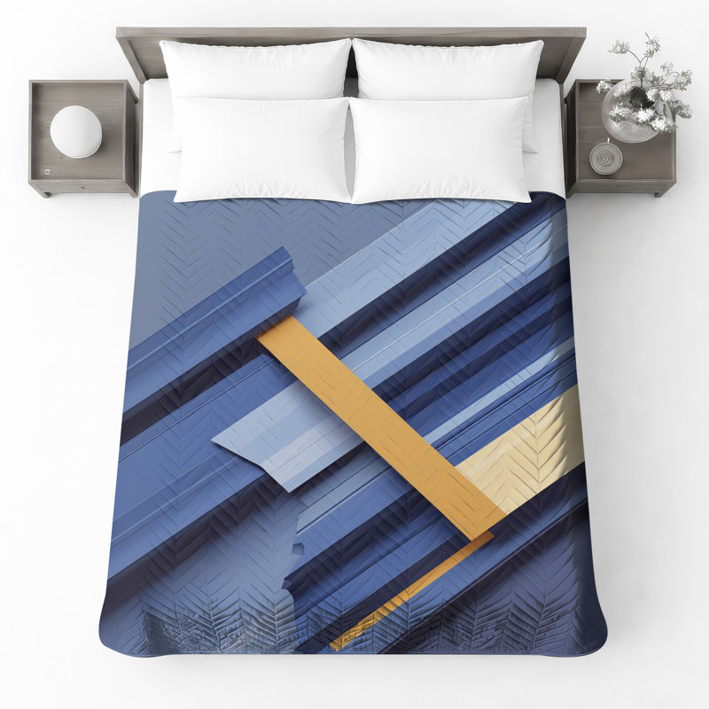 Couvre-lit matelassé bleu et jaune toutes les tailles, Grand lit