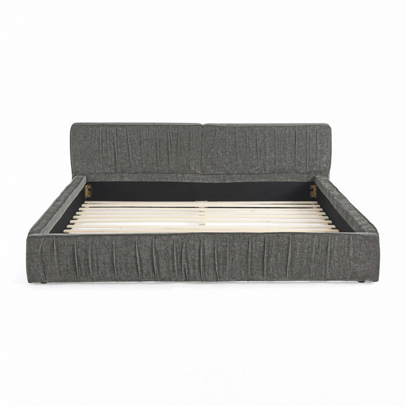 Queen Size Upholstered Bed Frame With Chenille Fabric, Dark Gray