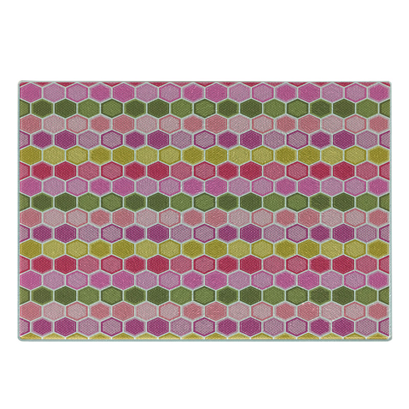 Ambesonne Geometric Tempered Glass Cutting Board Hexagons and Dots Multicolour