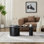 Table basse moderne et luxueuse en panneau de fibres à densité moyenne ovale (finition noire et grise) avec placage de frêne de grain de montagne uniforme (effet de joint en bois massif) et peinture noire matte - plateau de table sans ombre, un article combiné (2 sous-produits inclus)