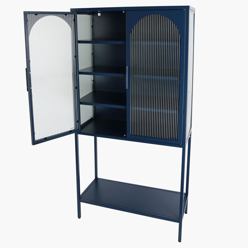 Grande armoire de rangement en verre trempé 63 po avec tablettes réglables Mauresha, Bleu