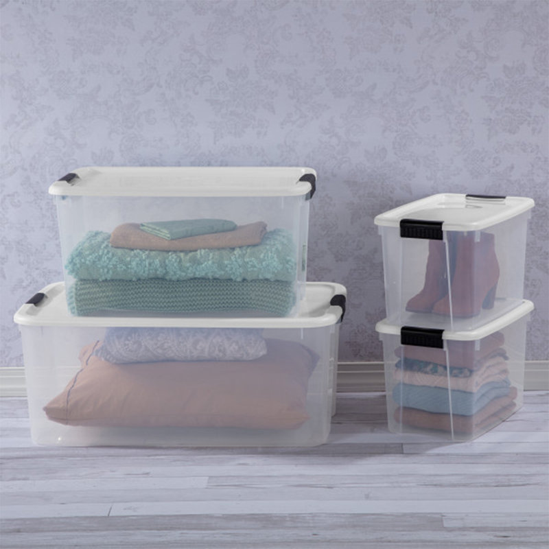 Sterilite 30 Qt Clear Plastic Stackable Storage Bin w/ Latch Lid, White (6 Pack), 18.125" L x 12.25" W x 11.5" H