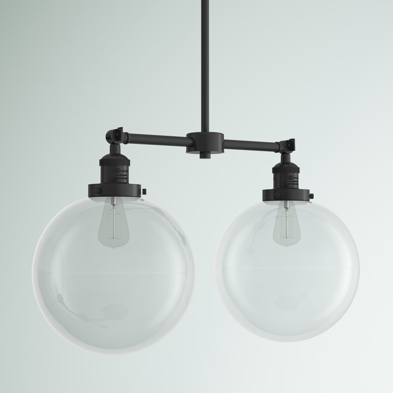 Luminaire suspendu pour îlot de cuisine à 2 lumières Oliver, Bronze huilé, Transparent