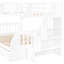 Lit superposé blanc avec rangement blanc et polyvalent pour le rangement de toute chambre à coucher. Fabrication en bois de pin massif. Économie d'espace supplémentaire. Disposition. Barrières de sécurité sécuritaires. Aucun sommier tapissier requis