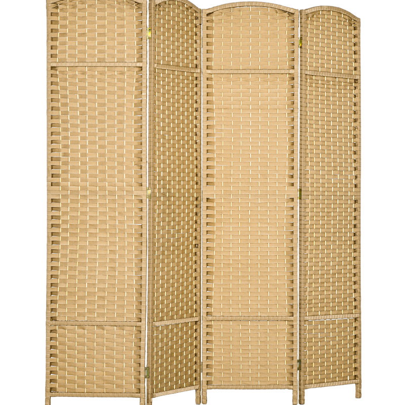 Paravent à 4 panneaux, paravent de 5,6 pi pour la maison. Thème en bois naturel avec motif tissé à la main. Chambre polyvalente, bureau. Fabriqué à partir d'une structure solide et de sangles en polypropylène. Léger et pliable