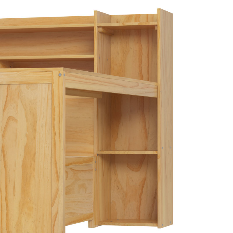 Lit de jour moderne avec rangement et bureau Dreamlet, Naturel, Lit simple
