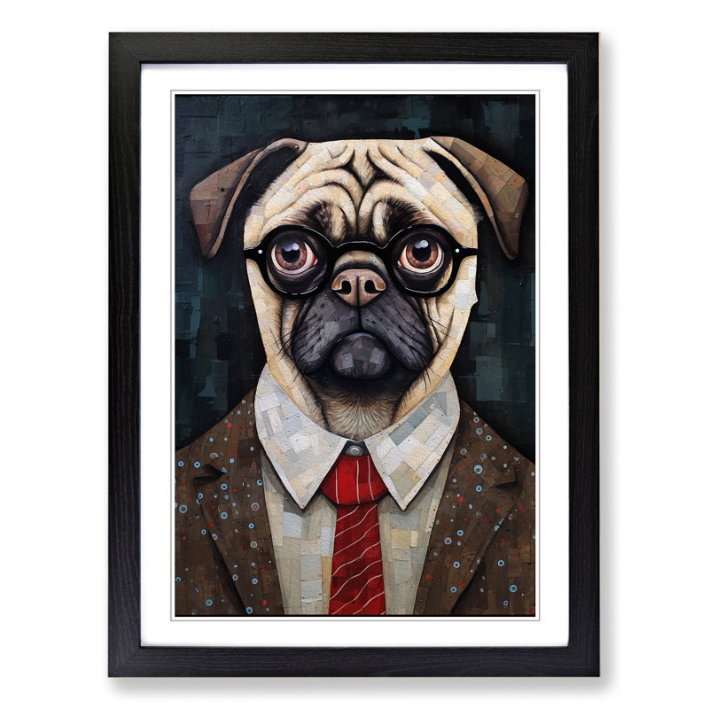 Pug Dadaism - Single Picture Frame Print on Wood, 46cm H x 34cm W x 2cm D, Black