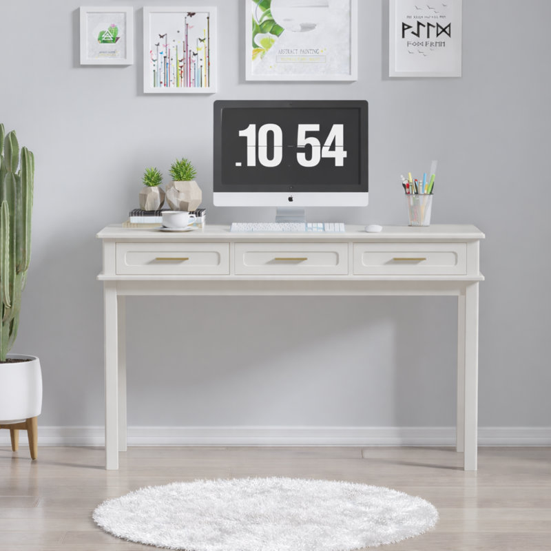 Cream White Vanity Desk With 3 Drawers, Modern Makeup Table Or Writing Desk, Multipurpose Dressing Table For Bedroom, No Mirror Included