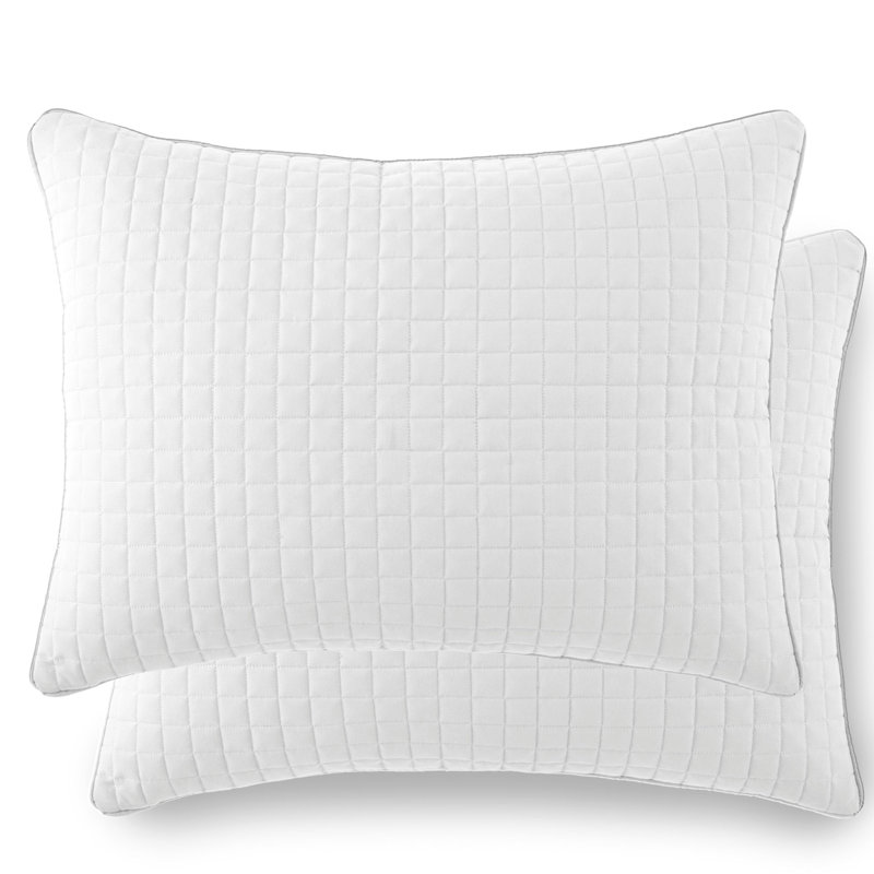 Vilano Springs 2-Piece Microfiber Embroidered Quilted Sham Covers, Bright White, 20" H x 26" W