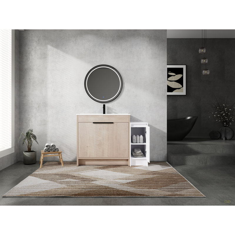 Meuble-lavabo autoportant avec lavabo en céramique et armoires de rangement, porte à fermeture douce, armoire combinée, ensemble KD