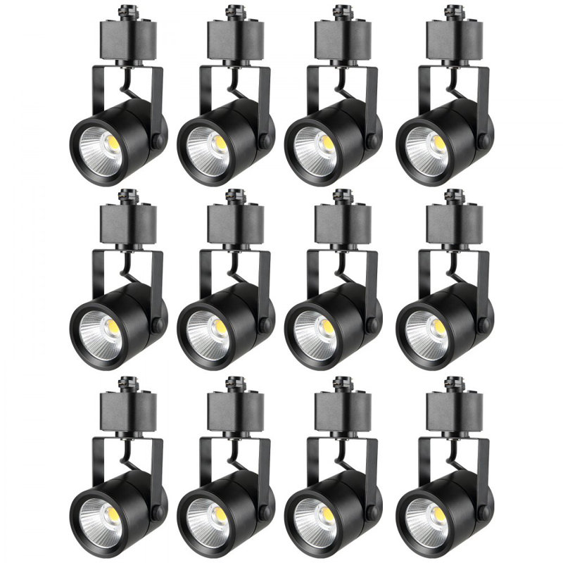 Éclairage sur rail à DEL 6,5 W, 3 000 K, 470 lm, blanc chaud, éclairage sur rail à intensité variable de type H, CRI85 + luminaire à angle d'inclinaison réglable pour véritable détail, paquet de 12, noir