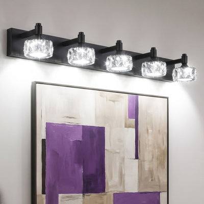 36" 5-Light Black Bathroom Vanity Light Modern LED Sconce with Crystal Shades