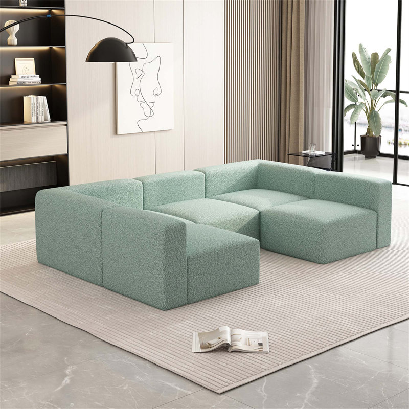 Canapé-lit modulaire Boneless, Boucle vert clair