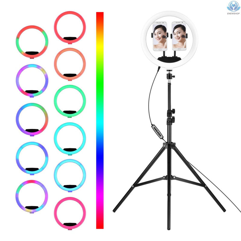 Lumière annulaire 10 "RVB avec trépied 63" et support pour téléphone portable à intensité variable